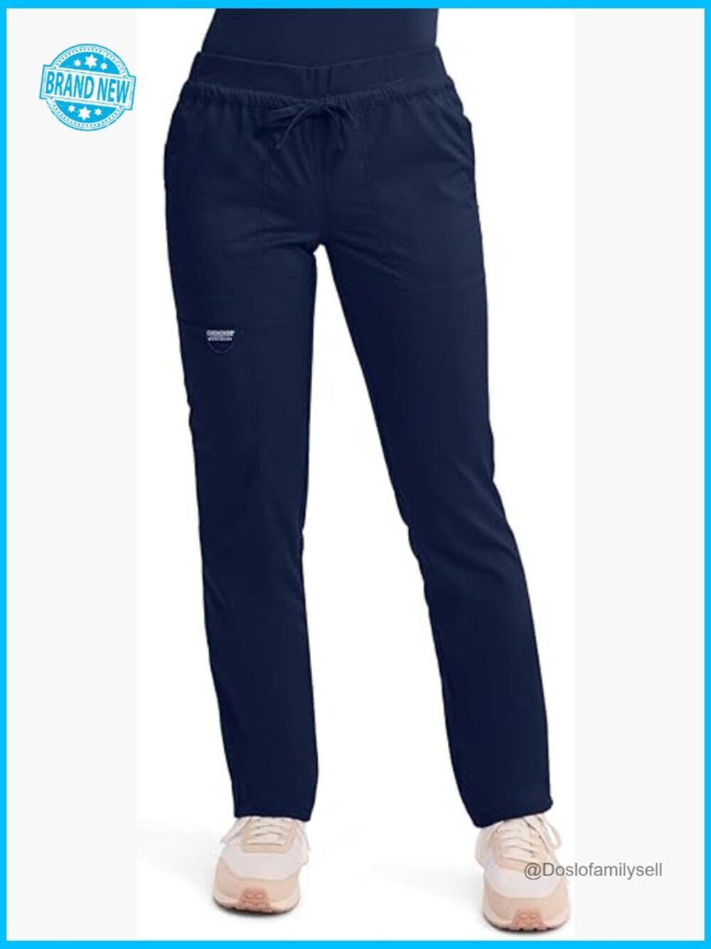 Mid Rise Tapered Leg Drawstring Scrub Pants with 5 Pockets 2-Way Stretch